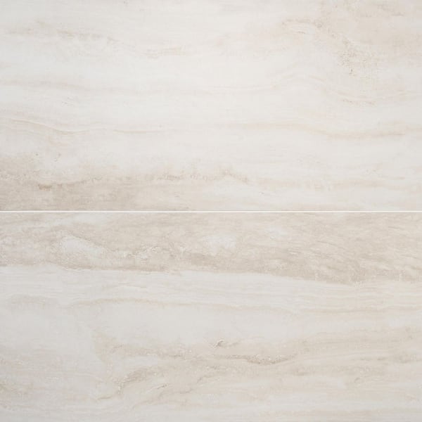 Auramar Travertino Warm White 23.62 in x 47.24 in. Matte Porcelain Floor and Wall Tile (15.38 Sq. Ft. / Case)