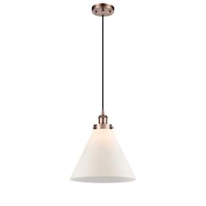 Cone 100-Watt 1-Light Antique Copper Shaded Mini Pendant Light with Frosted Glass Shade