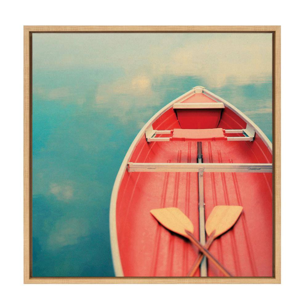 Floating on a Cloud Red Boat Framed Canvas Art 22"x22"