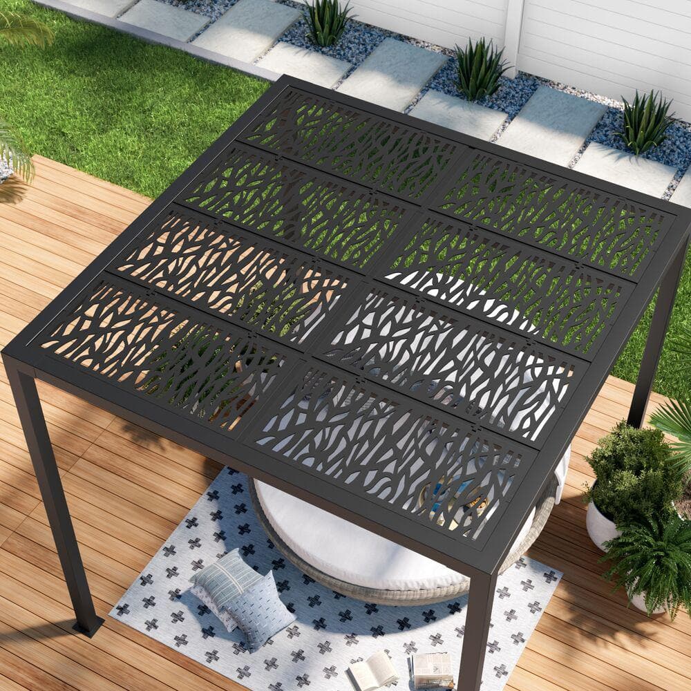 9x9 Matte Black Aluminum Square Pergola