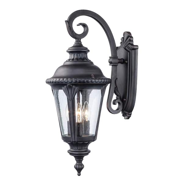 Bel Air Lighting Commons 3-Light Rust Lantern Outdoor Wall Light Fixture with Seeded Glass