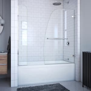 Aqua Uno 60 in. x 58 in. Semi-Frameless Hinged Tub Door with Extender in Chrome
