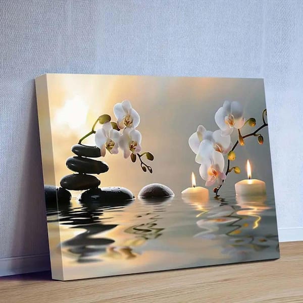 Orchid GALLERY MADE IN KOREA 絵画　アート　壁掛け Zen Orchid Canvas Wall Art with Serene Water Reflection Print，20