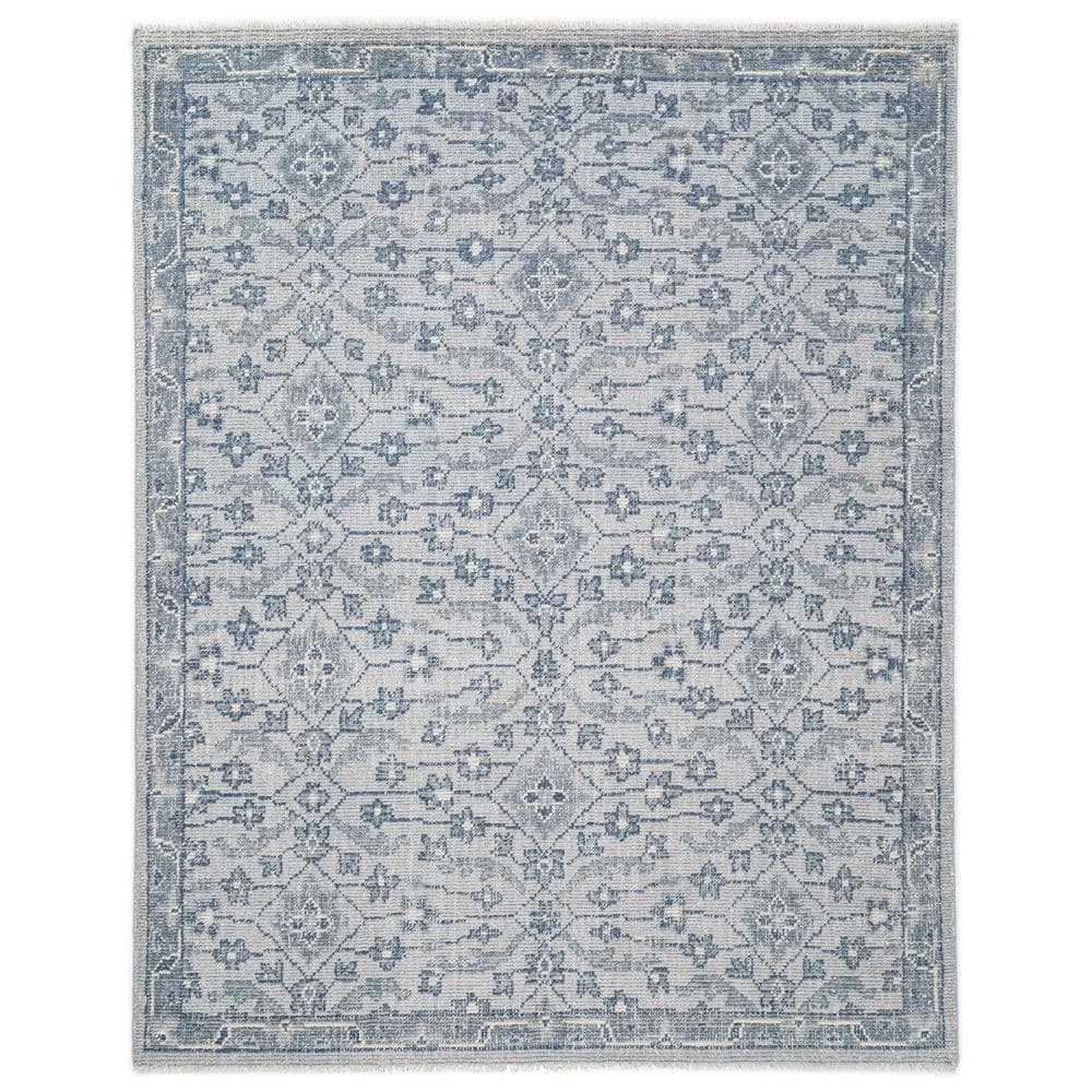 NUSTORY Blue 8 ft. x 10 ft. Rectangle Floral Wool, Cotton, Polyester