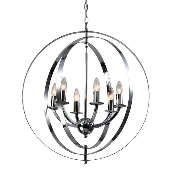 Maxax Alaska 6-Light Chrome Candle Style Globe Chandelier with Wrought Iron Accents
