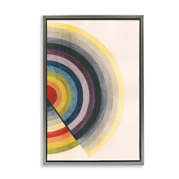 Stupell Industries Round Centric Pattern by Grace Popp Gray Floater Frame Abstract Graphic Art Print 31 in. x 21 in.
