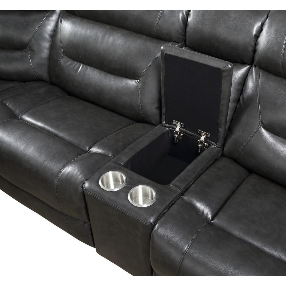 Contemporary Gray Faux Leather Sectional with Tufted Detail and Storage