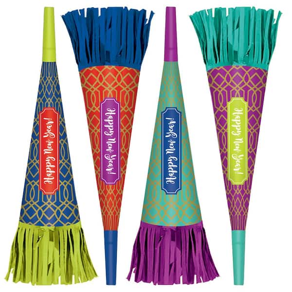 Amscan New Year's 9 in. Multicolor Fringe Horn Multipack (16-Count, 2-Pack)