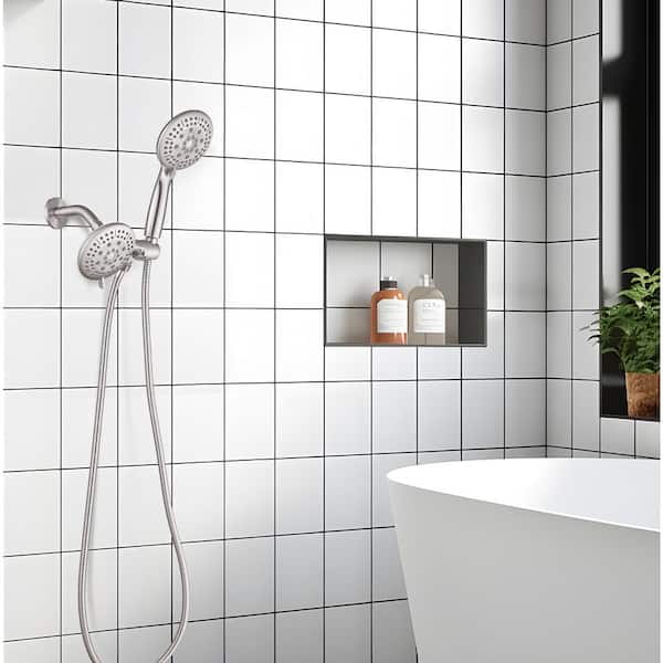 Rain 6-Spray Patterns Handheld Shower Head Combo 4.7in. Wall Mount Adjustable Dual Shower Heads 1.8GPM in Brushed Nickel