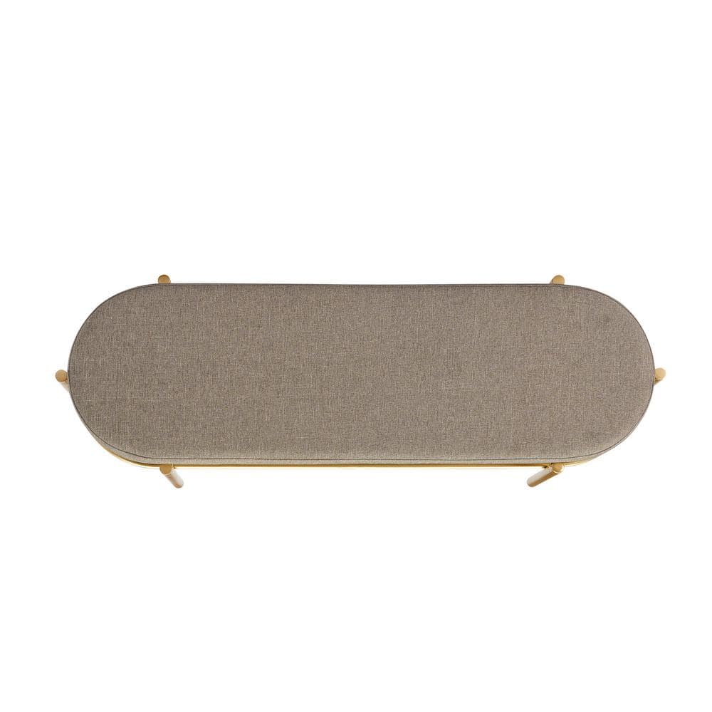 Taupe Upholstered Oval Entry Bench with Gold Frame, 48 Inch