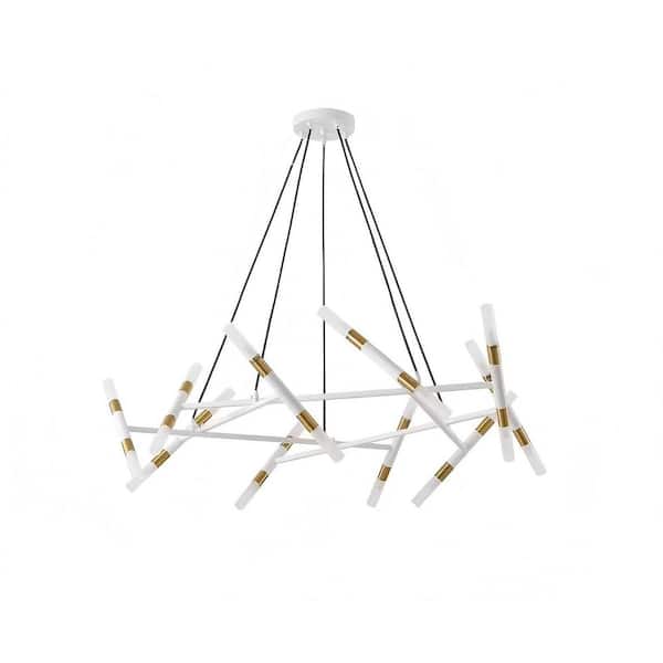 Jushua 20-Light White Metal Chandelier with Adjustable Height, Branch Design with Frosted Tubes(Bulb Not Included)