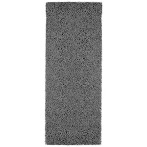Softy Bath Collection Non-Slip Rubberback Solid Soft Light Grey 2 ft. 2 in. x 6 ft. Indoor Runner Rug