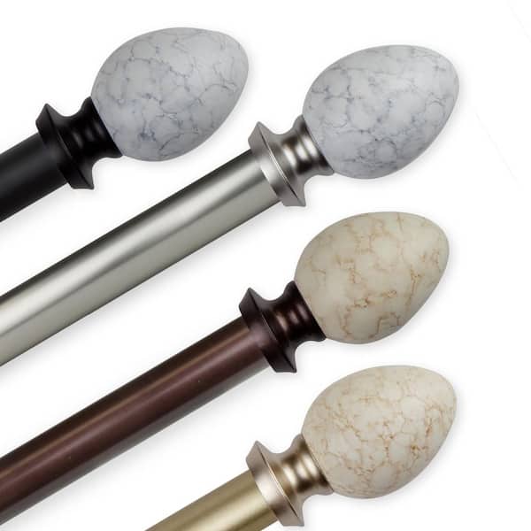 EMOH 1" Dia Adjustable 120-170" Single Curtain Rod in Satin Nickel with Danyon Finials