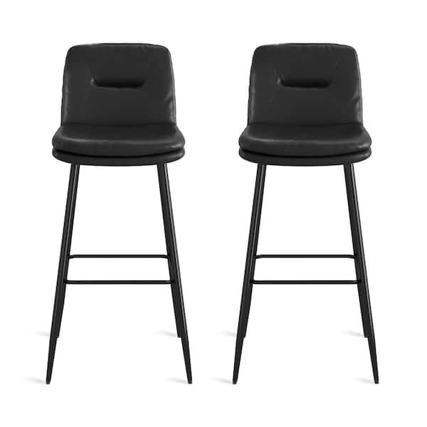 LUE BONA 30 in. Metal Frame Black Faux Leather Upholstered