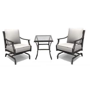 3-Piece Black Steel Patio Conversation Set with Dark Gray Cushions and Coffee Table