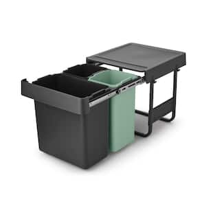 Sort & Go Dark Gray & Jade green In-Cabinet Plastic Multi Compartment Recycling Bin 2.6 + 2.6 + 5.3 Gal (10 + 10 + 20L)
