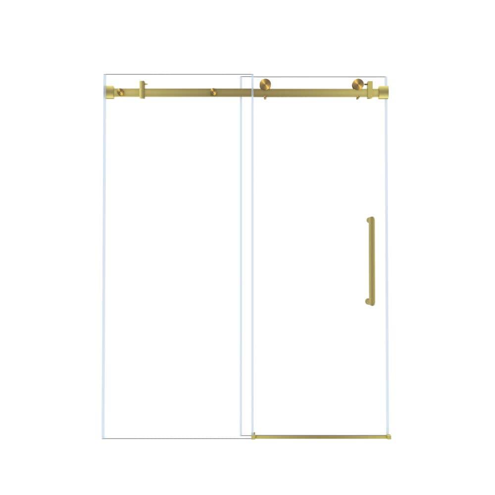 "60 in. W x 76 in. H Double Sliding Frameless Shower Door in Brushed Gold Finish with 1/4 "" SGCC Clear Tempered Glass" price history on PriceWatchPro