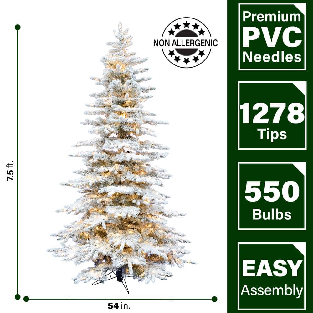 7.5' White Pine Artificial Christmas Tree with LED Lights