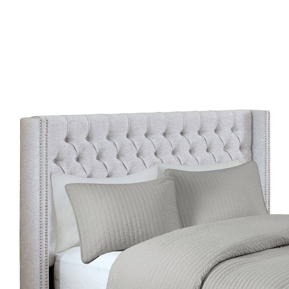 Gray Tufted Upholstered Wingback Queen Headboard