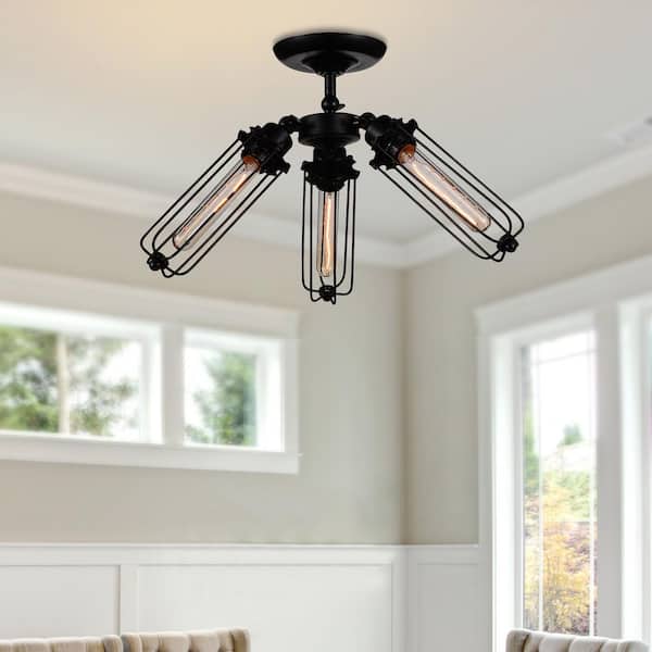 Benji 3 Light Flush Mount With Black Finish
