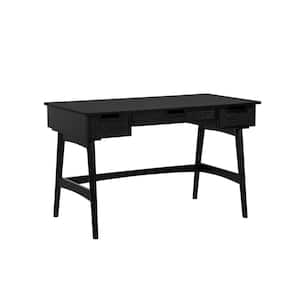 Merryn Rattan 50.94 in. W Rectangle Black Wood 3-Drawer Writing Desk