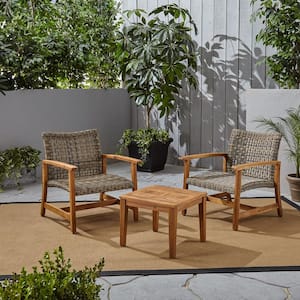 Hampton Natural 3-Piece Wood Patio Conversation Seating Set