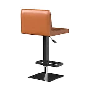 21 in. Orange Low Back Metal Adjustable Height Bar Chair with Faux Leather Seat