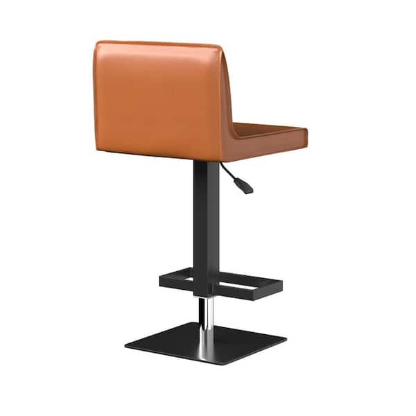 HomeRoots 21 in. Orange Low Back Metal Adjustable Height Bar Chair with Faux Leather Seat