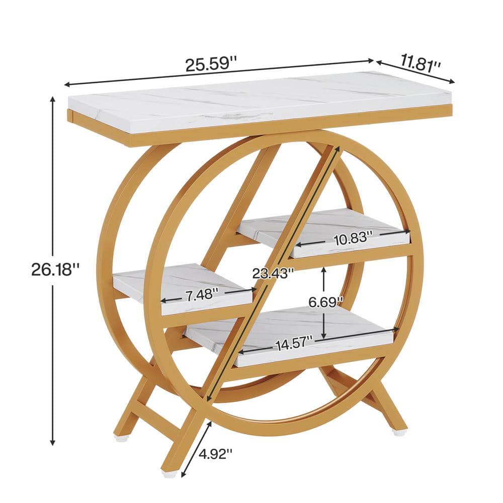 25.59 in. Rustic Brown Rectangle Engineered Wood End Table, 3-Tier Narrow Side Table with Storage - thumbnail 8
