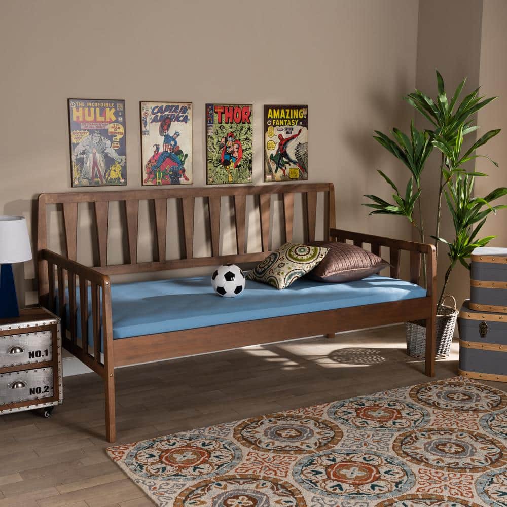 Walnut Brown Twin Wood Daybed with Trundle and Slats