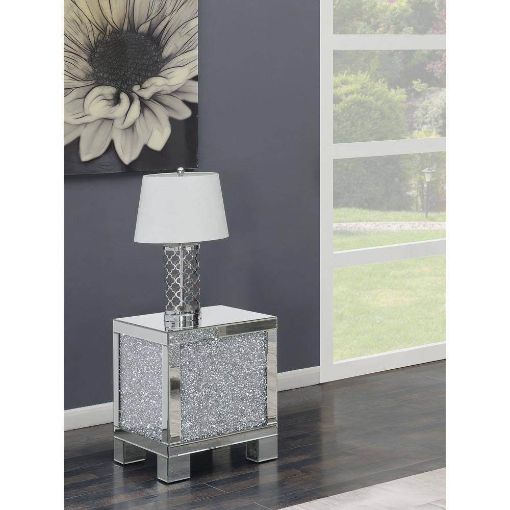 Silver Mirrored Square End Table with Crystal Accents