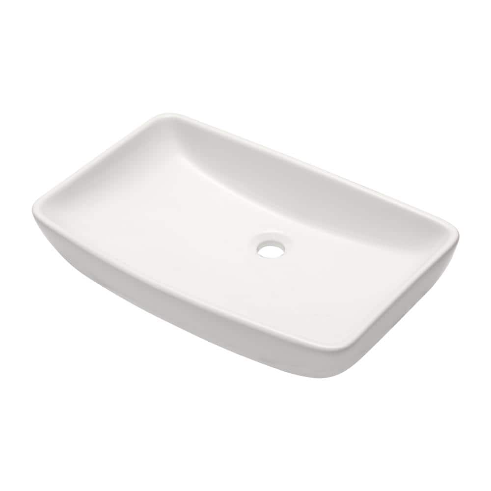 24 in. Glossy White Ceramic Curved Rectangular Vessel Bathroom Sink with Soft Rounded Corners Art Basin price history on PriceWatchPro
