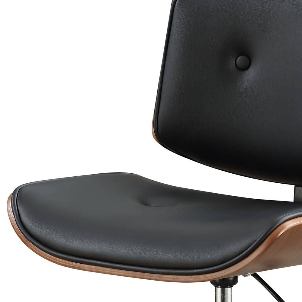 Black Faux Leather Walnut Swivel Office Chair