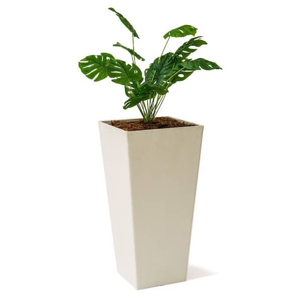 Modern 28 in. White Square Planter, Tapered Plastic Design for Indoor & Outdoor Use, Ideal for Patio or Home Decor