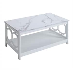 Omega 39.5 in. White Rectangle White Faux Marble Top Coffee Table