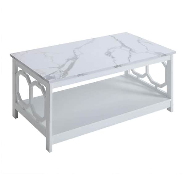 Convenience Concepts Omega 39.5 in. White Rectangle White Faux Marble Top Coffee Table