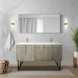 Lancy 60 in W x 20 in D Rustic Acacia Double Bath Vanity, White Quartz Top, Rose Gold Faucet Set and 55 in Mirror