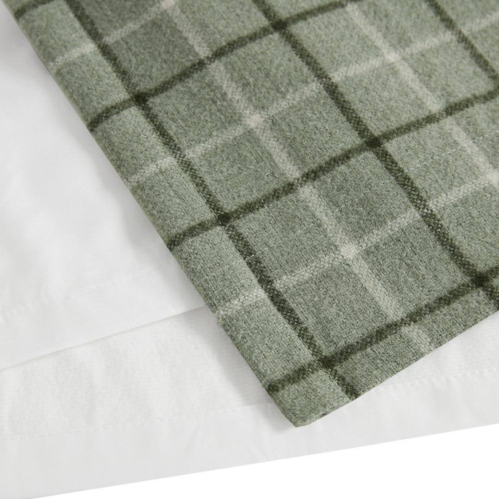 Green Plaid Polyester Tab Top Light-Filtering Drapes
