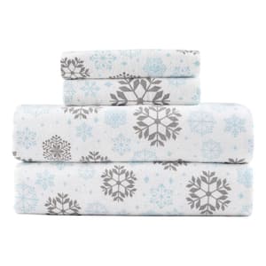 4-Piece Gray Blue Frost 100% Turkish Cotton Flannel Queen Sheet Set