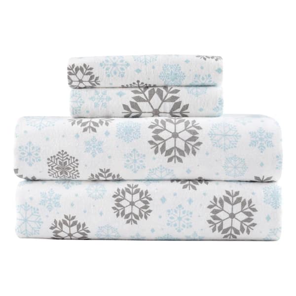 Kathy Ireland 4-Piece Gray Blue Frost 100% Turkish Cotton Flannel Queen Sheet Set