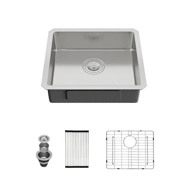 18 in. Undermount Single Bowl 16 Gauge Brushed Stainless Steel ADA Kitchen Sink with Bottom Grid
