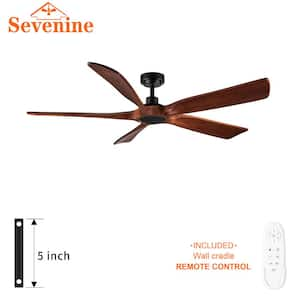 TeakAura 60 in. Indoor Farmhouse Matte Black Ceiling Fans without Light, with Walnut Wood Blades and Remote Control