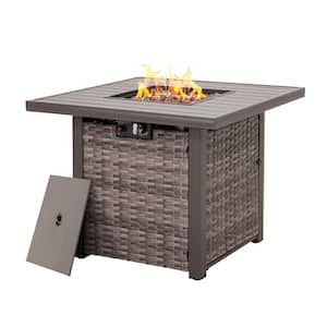 32 in. Square Wicker Fire Pit Table Outdoor Propane Gas Fire Pit Table, Brown