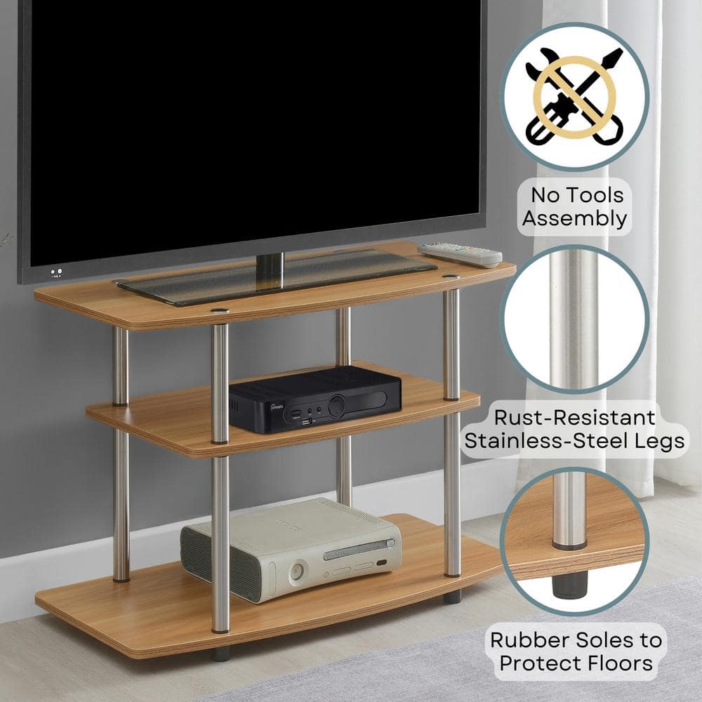 Black Particle Board and Stainless Steel 32" TV Stand with Cabinet