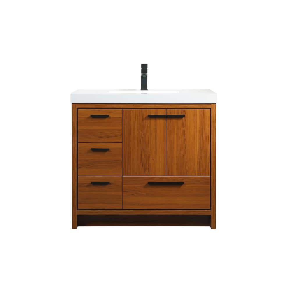 Timeless Home 36 in. W Single Bath Vanity in Teak with Resin Vanity Top in 