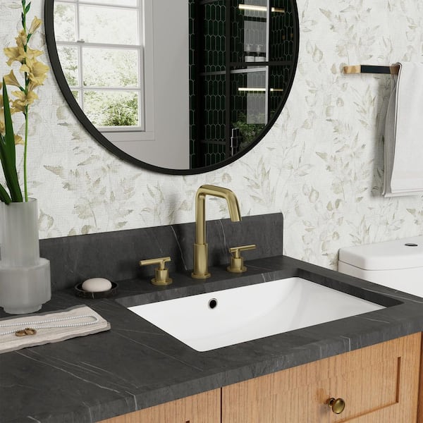 8 in. Widespread 2-Handle Mid-Arc Bathroom Faucet with Valve and cUPC Water Supply Lines in Brushed Gold