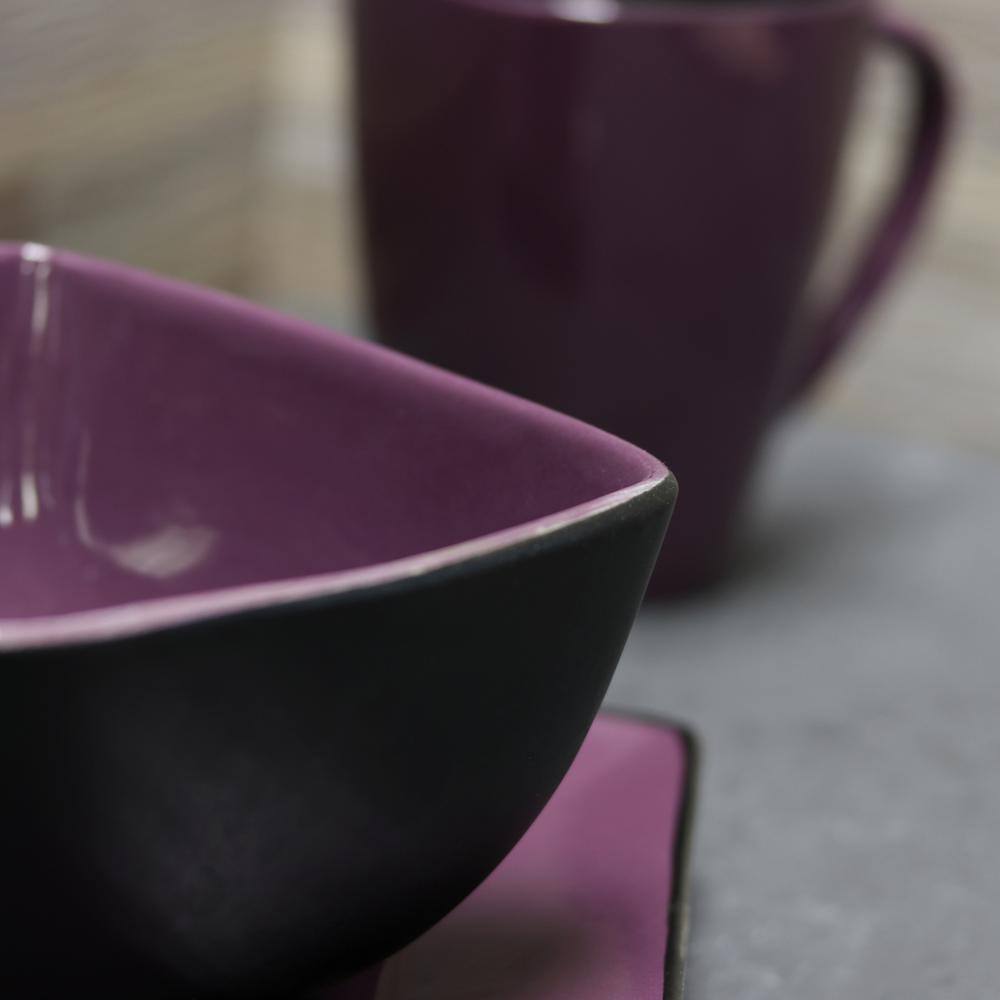 Mulberry Loft Purple and Black Ceramic Dinnerware Set for 4