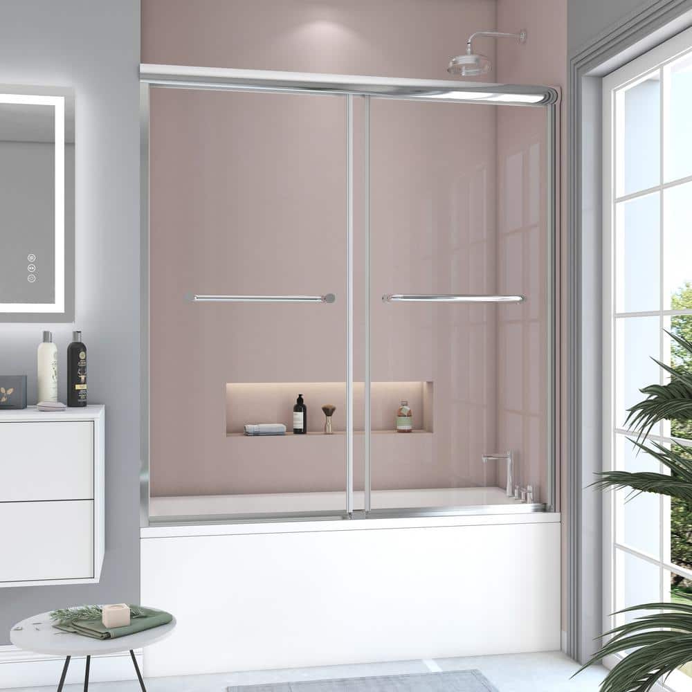 Hpeytaire 60 in. W x 62 in. H Framed Sliding Bath Tub Door in