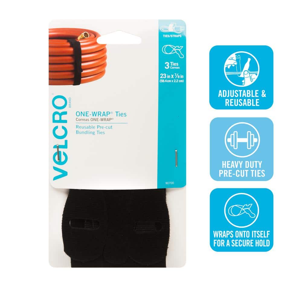 Velcro Brand 3/4 W x 8 L Hook-and-Loop Black One-Wrap Fastener