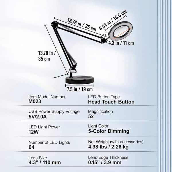 VEVOR Magnifying Glass with Light and Stand 5X Magnifying Lamp